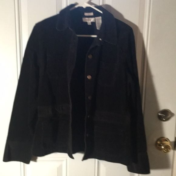 Jones Sport Stretch black button front corduroy jacket front pockets size Large - Picture 1 of 7